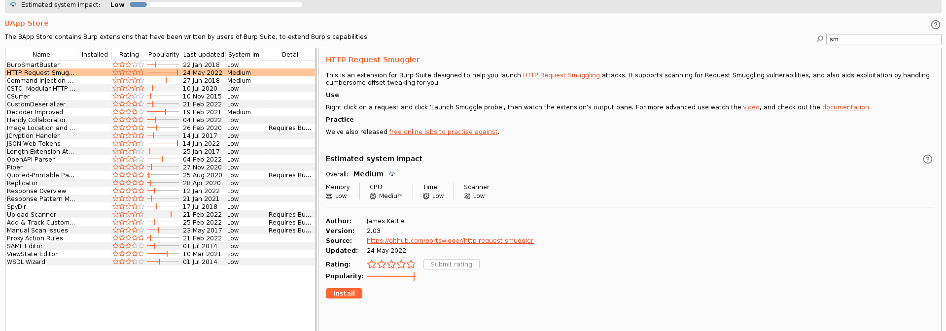 Burp Suite. Вкладка Extender